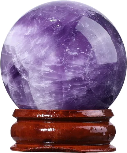 Miniatura 8 de Bola de curación Rockcloud de vidrio, piedra preciosa, natural, esfera de adivinación, en soporte de madera Rosado
