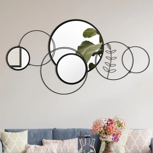 Hicarer Juego de 4 piezas de decoración de espejo de pared redondo moderno de 41.34 x 17.72 pulgadas, espejos superpuestos de metal para decoración