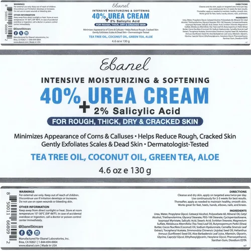 Miniatura 7 de Ebanel Crema de urea 40% más ácido salicílico 2%, crema para pies para talones secos y agrietados, rodillas, codos, manos, removedor de cutículas