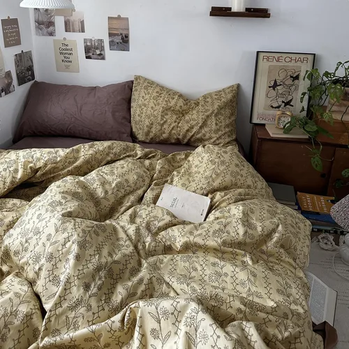 Miniatura 17 de MKXI Juego de ropa de cama con diseño de corbata de moño linda y rayas de flores rosas, tamaño individual, de algodón - Funda de edredón
