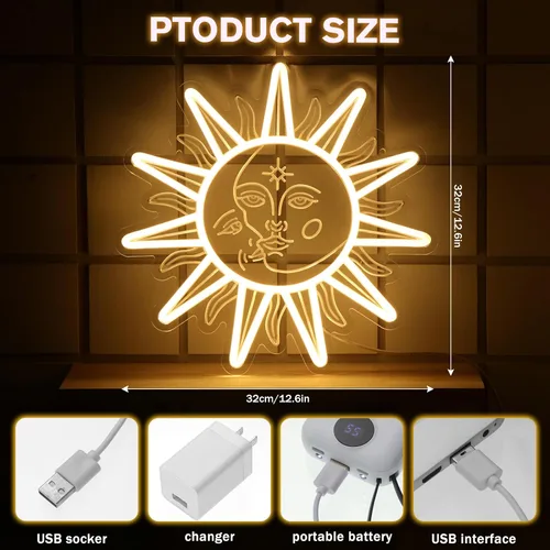 Miniatura 2 de Ganeen Letrero de Neón Naranja Amanecer Atardecer Arte de Pared Boho Luces de Neón para Dormitorio Sol en el Horizonte Letreros LED de Pared USB