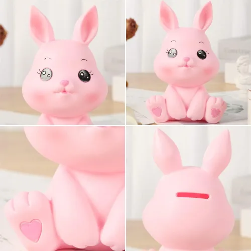 Miniatura 4 de H&W Little Bunny - Alcancía con diseño de conejo, el mejor regalo de cumpleaños, color rosa