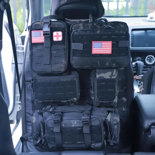 Miniatura 9 de Bolsa organizadora táctica universal para respaldo de asiento de automóvil, organizadores tácticos Molle para vehículos, panel de organizadores