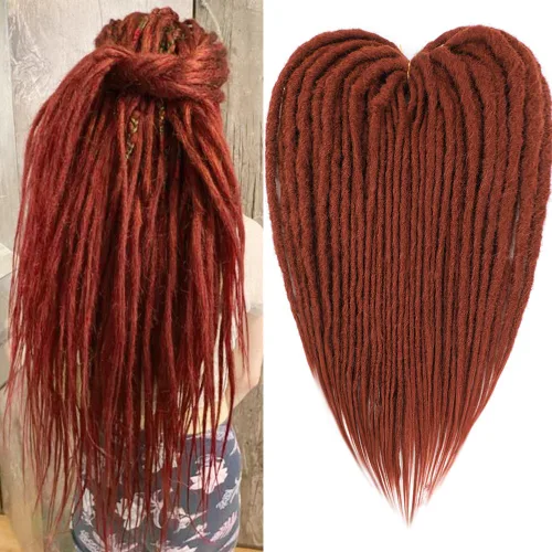 Miniatura 31 de Extensiones de rastas rectas sintéticas de doble extremo, 24 pulgadas, 5 hebras de 0.5 in de ancho, suaves de color negro a marrón oscuro
