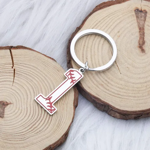 Miniatura 2 de FAADBUK Llavero de béisbol con inicial de béisbol 0-9, joyería de números de la suerte para hombres y mujeres, Metal, Acero inoxidable