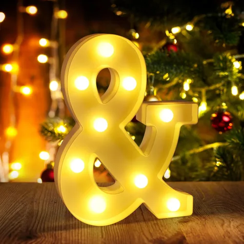 Símbolo Ampersand LED Grande &, Letras de Marquesina Cartel 26 Letras del Alfabeto y 10 Números Luminosos para Decoración de Fiestas, Números de