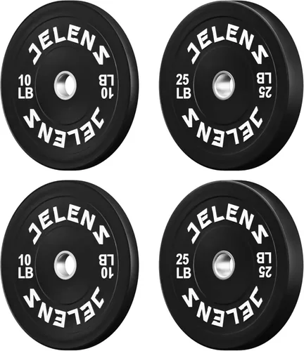 Juego de Placas de Peso para Barra Olímpica JELENS, Juego de Pesos de Goma de 2 Pulgadas Negro/Colorido para Entrenamiento de Fuerza y Levantamiento