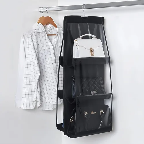 Miniatura 5 de HAN SHENG Organizador transparente para bolsos y bolsos, con 6 bolsillos, almacenamiento para colgar bolsas, estante colgante que ahorra espacio