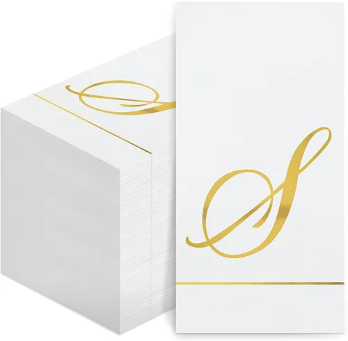 Pasimy 100 servilletas con inicial, servilletas con monograma para invitados, toallas de papel con letras doradas, desechables, elegantes, toallas