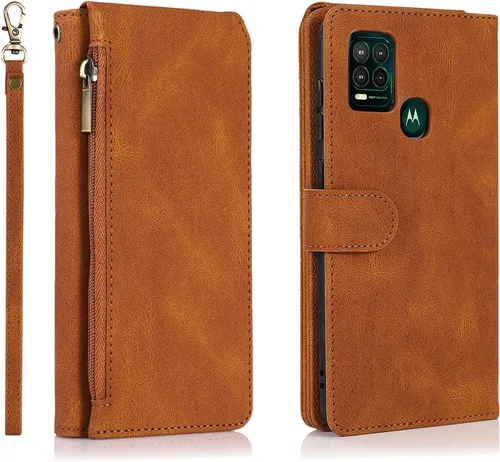 Funda tipo cartera para Motorola Moto G Stylus 5G (2021) con tarjetero y correa de muñeca de cuero vegano de lujo con cierre magnético, función