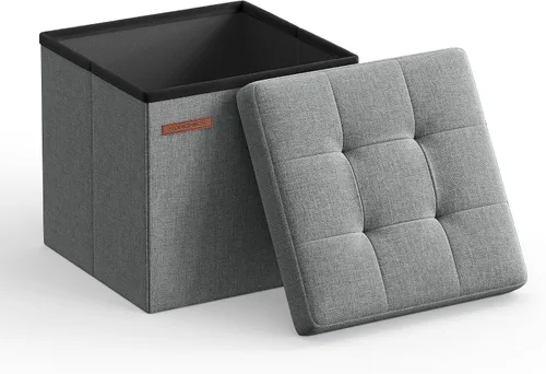 Miniatura 16 de SONGMICS Folding Storage Ottoman Bench, Linen Fabric, Storage Chest, Foot Rest Stool, Holds up to 286.6 lb, 11.8 x 11.8 x 11.8 in, Bedroom Bench