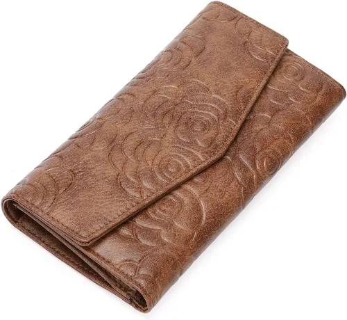 Miniatura 10 de GOIACII Cartera de mujer con bloqueo RFID para tarjetas de crédito, monedero con cremallera y bolsillo para monedas, flor en relieve, color rosa