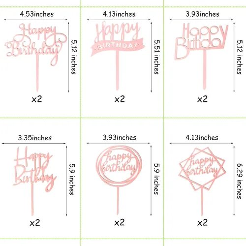 Miniatura 2 de Juego de 12 adornos para tartas de cumpleaños de varios estilos, decoración acrílica para tartas de cumpleaños, suministros de decoración de fiesta