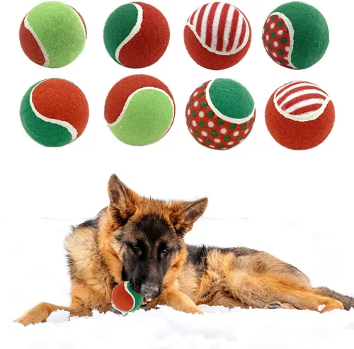 Pelotas de tenis de Navidad para perros, 8 unidades, pelota de tenis chirriante, juguete interactivo para cachorros verdes y rojos, juguetes