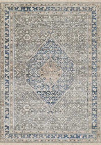 Momeni Izmir - Alfombra tradicional de poliéster para interiores, azul, 5 pies x 7 pies 9 pulgadas