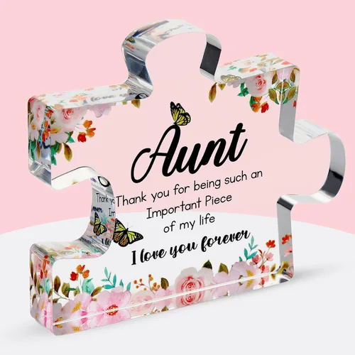 VELENTI Regalos para Tía de Sobrina – Pieza de Rompecabezas de Bloque Acrílico Grabado – Lindo Regalo de Tía con Hermoso Dicho Pisapapeles –