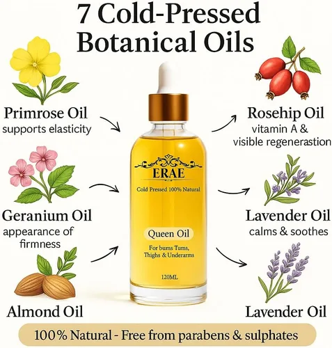 Miniatura 2 de Erae Queen Oil - Aceite reafirmante botánico natural prensado en frío para cara y cuerpo - Hidrata tensa y restaura la elasticidad para la piel