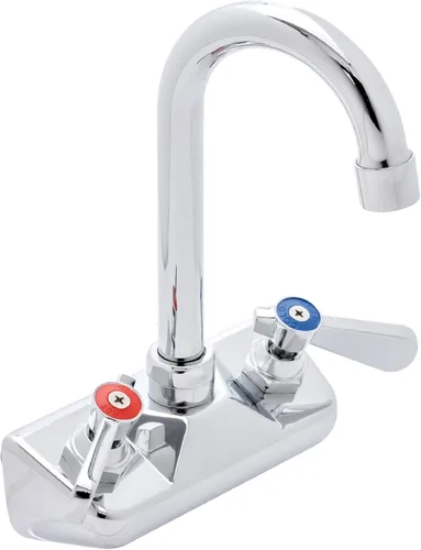 DuraSteel Grifo de fregadero de cocina comercial, sin plomo, 4 pulgadas, montaje en pared central, grifo de fregadero de mano con boquilla de cuello