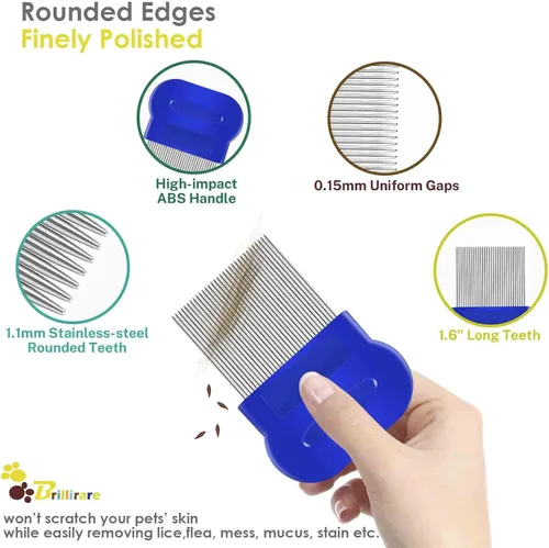 Miniatura 4 de Paquete de 4 peines para piojos de pulgas, peines de acero inoxidable para perros y gatos con dientes redondeados, removedor profesional de manchas