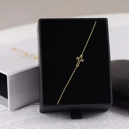 Miniatura 7 de Pulsera de cruz de oro macizo de 14 quilates para mujeres, adolescentes, bebés, pulsera de cruz ajustable de oro real Pulsera chapada en oro