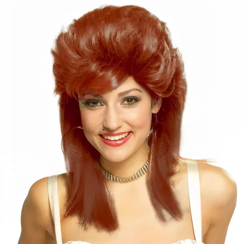 Miniatura 10 de Swiking Pelucas negras de salmonete para mujer, rizado hasta el hombro, pelo esponjoso de los años 70 y 80, Rocker Party Cosplay Pelucas sintéticas