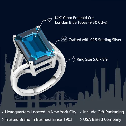 Miniatura 54 de Gem Stone King Anillo de compromiso solitario con piedra preciosa de corte esmeralda de 0.551 x 0.394 in para mujer, plata de ley 925, anillo