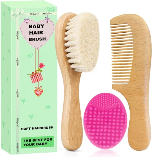 Miniatura 11 de Cepillo de Cabello para Bebé, Cepillo de Madera con Cerdas de Cabra para Recién Nacidos y Niños Pequeños, Ideal para Costra Láctea, Regalo Perfecto