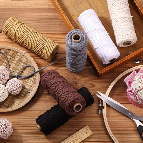 Miniatura 7 de 6 rollos de cuerda de macramé de 0.118 pulgadas x 328 yardas, cuerda de algodón de colores para bricolaje, colgar plantas, manualidades, suministros