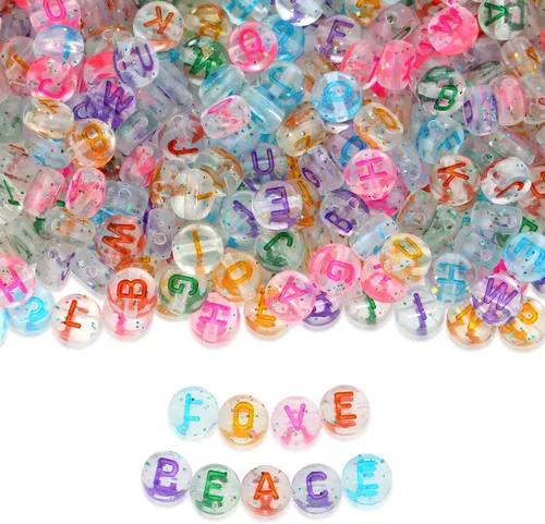 Miniatura 15 de ZHIYUXI - 1500 piezas de cuentas de letras de acrílico para pulseras de la amistad, cuentas de alfabeto para pulseras, collares, fabricación