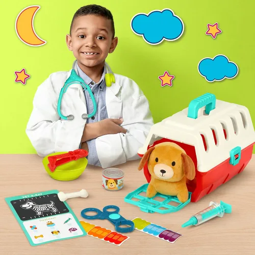 Miniatura 2 de Battat – Mini kit de juego veterinario (11 piezas) – Perro de peluche y transportín – Pegatinas y lista de verificación – Estetoscopio de juguete