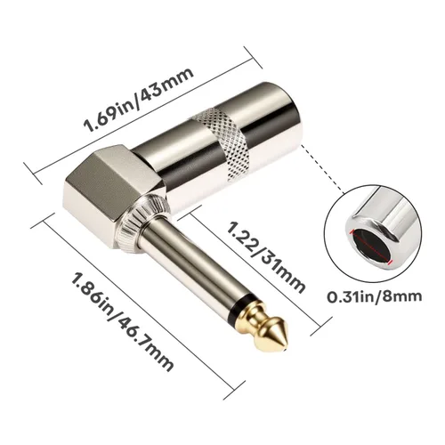 Miniatura 2 de Enchufe de ángulo recto de 90 grados de audio de 1/4 pulgadas, conector de soldadura TS mono macho resistente de 0.250 in para cables de altavoz