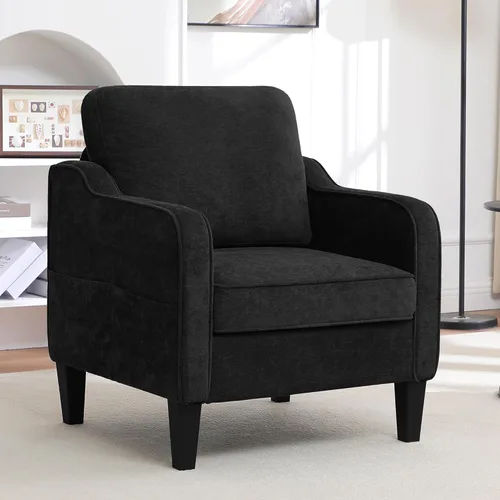 Miniatura 21 de Silla decorativa para sala de estar, silla de lectura moderna de mediados de siglo para dormitorio, sillón tapizado con bolsillos laterales, cómodo