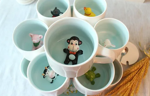Miniatura 6 de Hotmiss Taza de cerámica con diseño de gato oculto en el interior de animales en 3D, bonitas tazas hechas a mano con dibujos animados, regalo