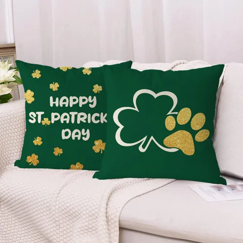 Miniatura 6 de GAGEC Juego de 4 fundas de almohada del Día de San Patricio de 18 x 18 pulgadas, divertidas fundas de almohada con diseño de patas de perro, diseño