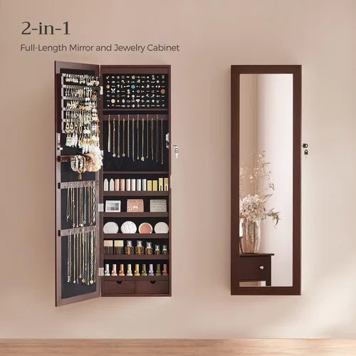 Miniatura 70 de Songmics - UJJC93W - Armario para joyas que se puede cerrar con llave, de montaje en pared o puerta, con espejo de 6 luces LED, para organización