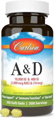 Miniatura 5 de Carlson - A y D, 10000 UI (3000 mcg RAE) Vitamina A, 400 UI (10 mcg) Vitamina D3, Apoyo a la Visión, Salud de la Piel, 300 Geles Suaves