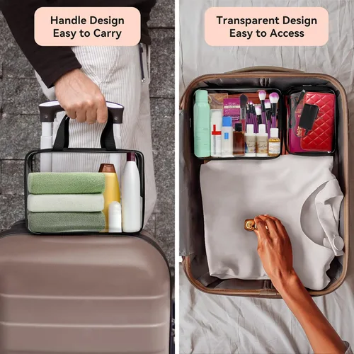 Miniatura 4 de TISRATOK Neceser de maquillaje transparente de viaje de 10 piezas, plástico PVC cosmético aprobado por la TSA Kit organizador con bolso con Negro