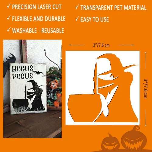 Miniatura 2 de 24 plantillas de Halloween para pintar sobre madera (3 x 3 pulgadas), manualidades reutilizables de vacaciones y otoño para adornos de bricolaje