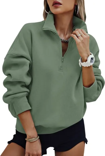 Miniatura 11 de PRETTYGARDEN Sudaderas de gran tamaño con media cremallera para mujer, sudaderas con capucha de forro polar 2025 de manga larga a la moda, tops