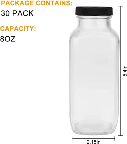 Miniatura 2 de Botellas de vidrio de 8 onzas, botella de agua de vidrio reutilizable con tapas herméticas, tarros de bebida vintage para batidos, kombucha, té