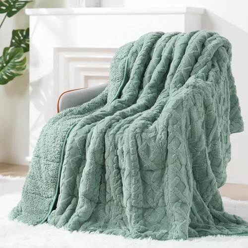 Miniatura 11 de Manta con Peso de Vellón Sherpa para Adultos Excelente para Dormir, 15 libras de Doble Cara Suave y Difusa Mantas Pesadas para Sofá Cama Sofá