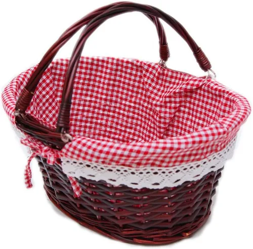 Miniatura 3 de OYPEIP Cesta de mimbre ovalada con asas dobles abatibles y forro extraíble, para regalos o picnic