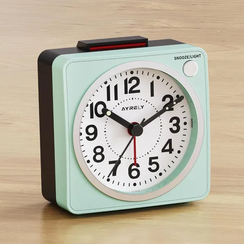 Miniatura 10 de AYRELY® Reloj despertador analógico de viaje ultra pequeño de 2.6 x 1.4 pulgadas, silencioso, sin tictac, con repetición y luz, reloj retro de Azul