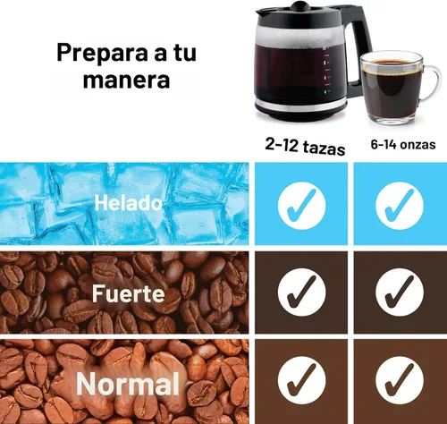 Miniatura 4 de Hamilton Beach Cafetera programable de 2 vías para 12 tazas de café caliente y helado y cafetera de una sola porción, cabezal de ducha AquaFlow