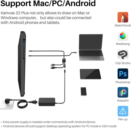 Miniatura 5 de HUION Kamvas 22 Plus QLED - Tableta de Dibujo con Pantalla Completamente Laminada, Conexión USB-C, 140% sRGB, Inclinación, Tableta Gráfica de Arte