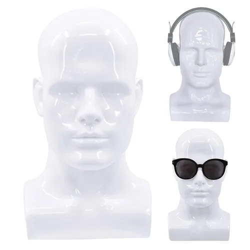 Miniatura 10 de FanLin Cabeza de maniquí masculino profesional para exhibir pelucas, sombreros, máscara de auriculares, gafas de sol, joyería y soporte de Azul