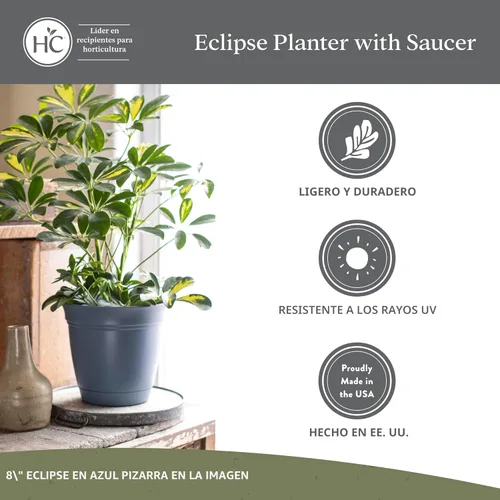 Miniatura 4 de The HC Companies Eclipse Maceta redonda con platillo, maceta para exteriores e interiores con agujeros de drenaje, macetas de plástico ligeras