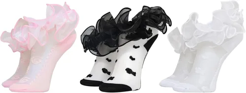Miniatura 4 de Calcetines de doble volantes para niñas pequeñas, con ribete de encaje, con detalles de encaje, tutú, para niñas pequeñas y grandes