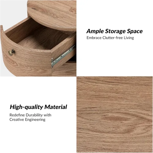 Miniatura 5 de HULALA HOME Mesa auxiliar redonda con 3 cajones de almacenamiento, mesa auxiliar moderna de mediados de siglo con patas de metal, mesa auxiliar