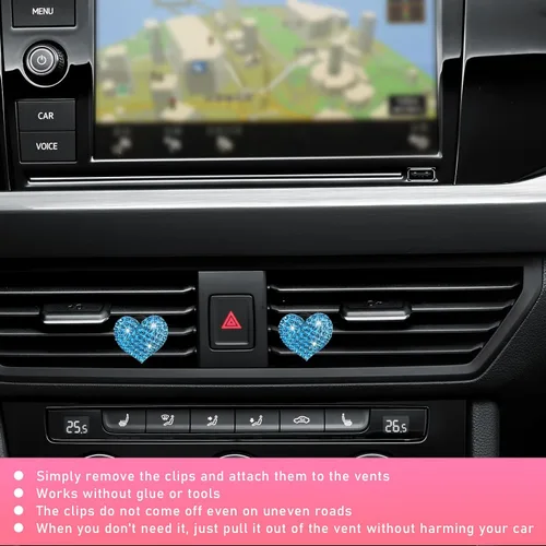 Miniatura 6 de Ziciner 2 dijes con forma de corazón brillante para ventilación de automóvil, con forma de corazón, clip de salida de aire acondicionado con Azul